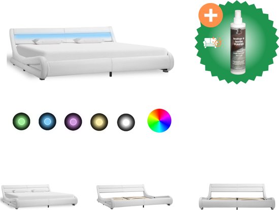 vidaXL Bedframe met LED kunstleer wit 180x200 cm - Bed - Inclusief Reiniger
