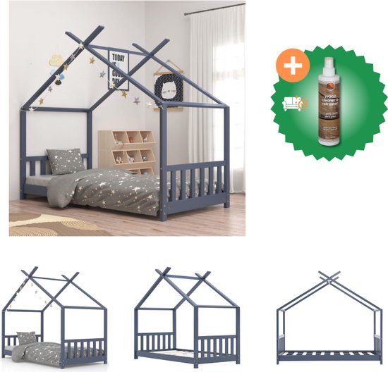 vidaXL Kinderbedframe massief grenenhout grijs 80x160 cm - Bed - Inclusief Houtreiniger en verfrisser