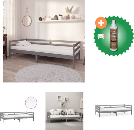 vidaXL Slaapbank met matras massief grenenhout grijs 90x200 cm - Bed - Inclusief Houtreiniger en verfrisser