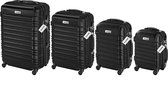 tectake®, 4-delige kofferset met harde schaal, reiskofferset met wielen, ABS, kofferset met telescopisch handvat en slot, inclusief bagageweger , trolleymaten S-M-L-XL - zwart