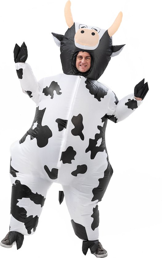KIMU® Costume Gonflable Vache - Costume Opblaasbaar - Costume de Vache Costume Gonflable Mascotte - Taureau Gonflable Adultes Femmes Hommes Carnaval Costume de Carnaval