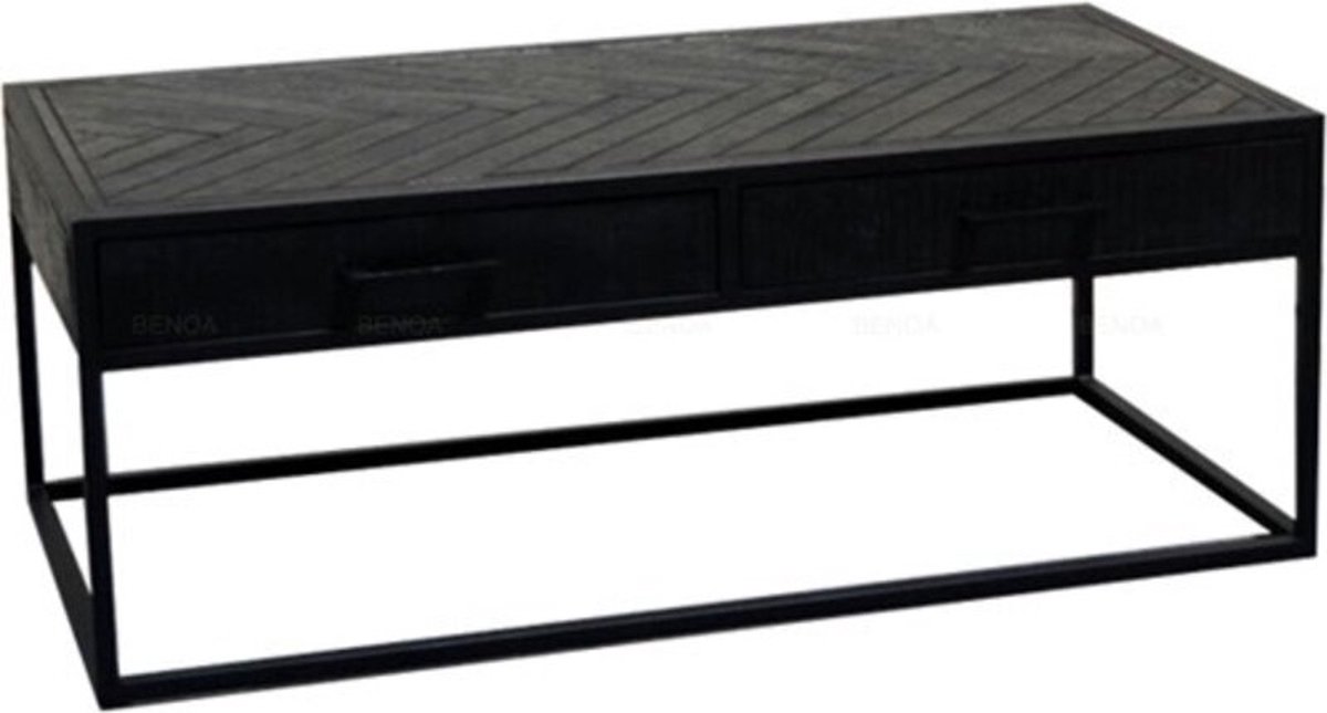Salontafel met Lade - Industriële Salon Tafel - Salontafels - Visgraat - Zwart - Industrieel - 120 cm