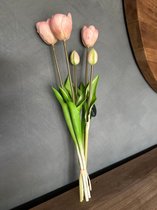 Kunst Tulpen | dubbel blad | roze | 5stuks | 44cm | Boeket