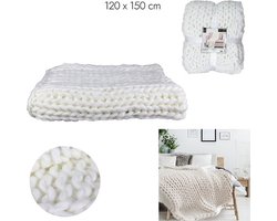 foto van Grof gebreide plaid | deken | wit | 120x150cm | winter | Home deco factory | cadeau