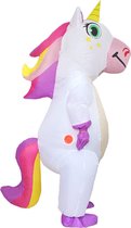 KIMU® Opblaas Kostuum Witte Eenhoorn - Opblaasbaar pak - Eenhoornpak Mascotte Opblaaspak - Unicorn Paard Wit Volwassenen Dames Heren Festival