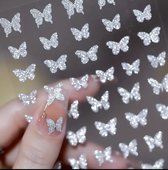 Autocollants pour ongles Papillon Glitter ( Argent)