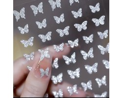 Nagelstickers Vlinder Glitter ( Zilver) 10 x 7.6 cm