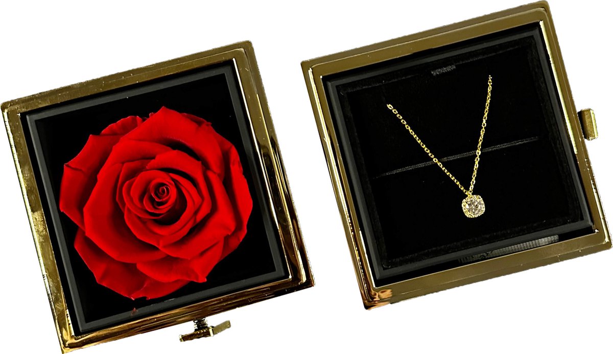 LA ROSE Luxe sieradendoos met roterende roos - Bewaardoos met 925 sterling goud ketting - Elegant cadeau voor sieradenliefhebbers