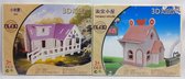 2 x 3D Puzzel - Hout - Houses - Hobby - Kinderen - Bouwpakket - 11 x 8,5 cm - Cadeau Tip !!