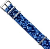 Premium Design Print Camouflage - Nato strap 20mm - Horlogeband Blauw