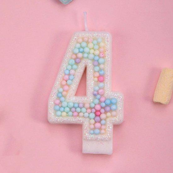 DW4Trading Bougie D'anniversaire 4 Boules Aux Couleurs Pastel - Bougie Numéro - Décoration de Gâteau