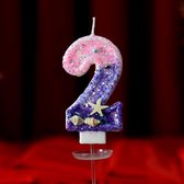 DW4Trading Verjaardagskaars 2 Paars Roze met Schelpjes - Cijfer-kaars - Taartversiering