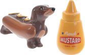 Puckator Peper en zout stel - hotdog hondje en mosterd - keramiek - cadeau setje