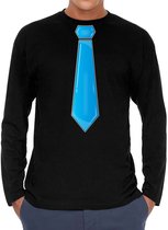Bellatio Decorations Verkleed shirt voor heren - stropdas blauw - zwart - carnaval - foute party S