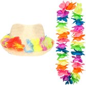 Ensemble de costumes de carnaval - party tropicale hawaïenne - chapeau avec guirlande de fleurs - adultes