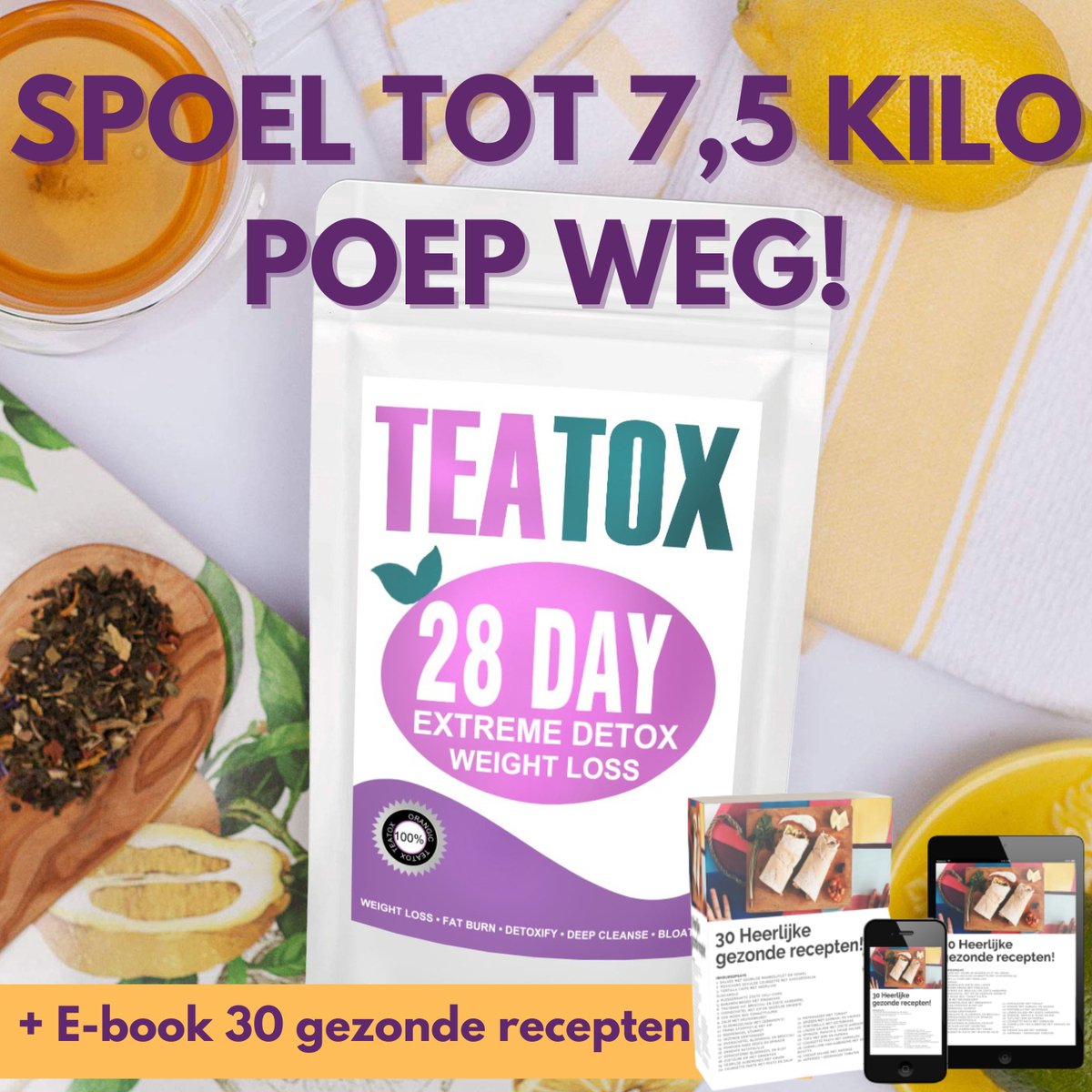 TeaTox™ 28 dagen afvallen detox - Thee - Detox + E-book 30 recepten - Teatox
