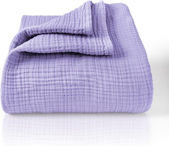 Sprei 220 x 240 cm XXL - 100% katoen - extra zachte katoenen deken als knuffeldeken, bedsprei, banksprei, banksprei - warme bankdeken (lavendel)