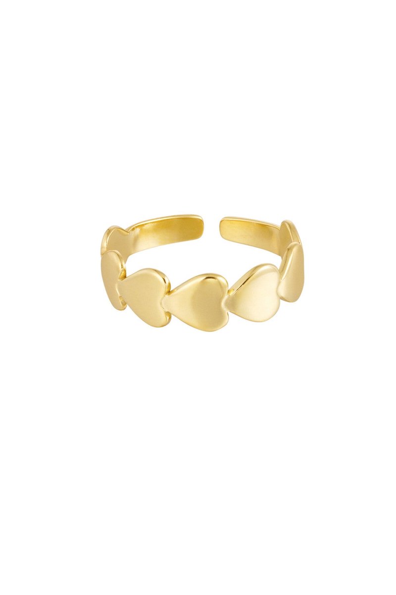 Statement ring met hartjes - one size - past iedereen - kleur goud - stainless steel - nikkelfree - valentijn kado