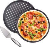 2 pizzapannen, cirkelvormige geperforeerde anti-aanbakpizzapan, pizzaspatel, gereedschapsset voor het koken van knapperige pizza - 30 cm pizzapan + pizzaspatel