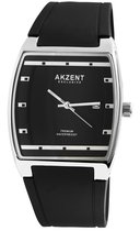Akzent-Heren horloge-Datumaanduiding-Analoog-Rond-38MM-Zilverkleurig-Zwart silicone band.
