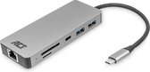ACT USB-C 4K docking station voor 1 HDMI monitor, ethernet, USB-C, USB-A, cardreader en PD pass-through AC7092