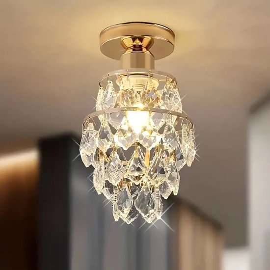 LuxiLamps - Moderne Kristallen Plafondlamp - Verlichting - Gangpad - E26 - Lamp - Kristal Look - 15 cm - Goud - Crystal Kroonluchter - Plafonnière