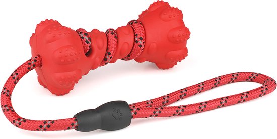 Jouets à mâcher pour Chiens avec corde - Jouets à tirer - Os à mâcher - Rouge