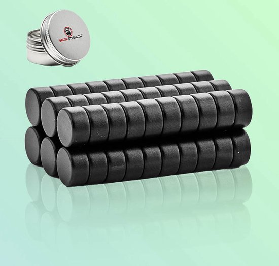 Brute Strength - Super sterke magneten - Rond - 10 x 5 mm - 60 Stuks | Zwart - Neodymium magneet sterk - Voor koelkast - whiteboard - Brute Strength