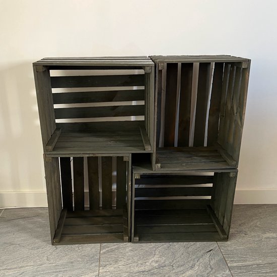 Teramico Vintage houten kisten, 40 x 30 x 25 cm, gevlamd, wijnkisten en fruitkisten, set van 2 stuks lang en kort