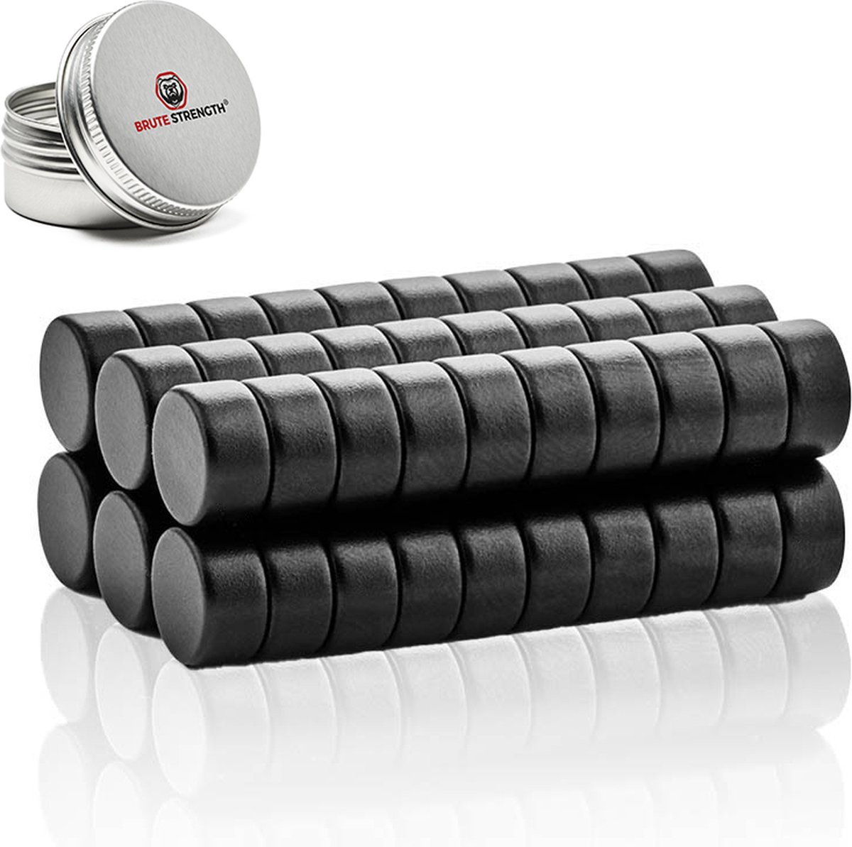 Brute Strength - Super sterke magneten - Rond - 10 x 5 mm - 60 Stuks | Zwart - Neodymium magneet sterk - Voor koelkast - whiteboard - Brute Strength