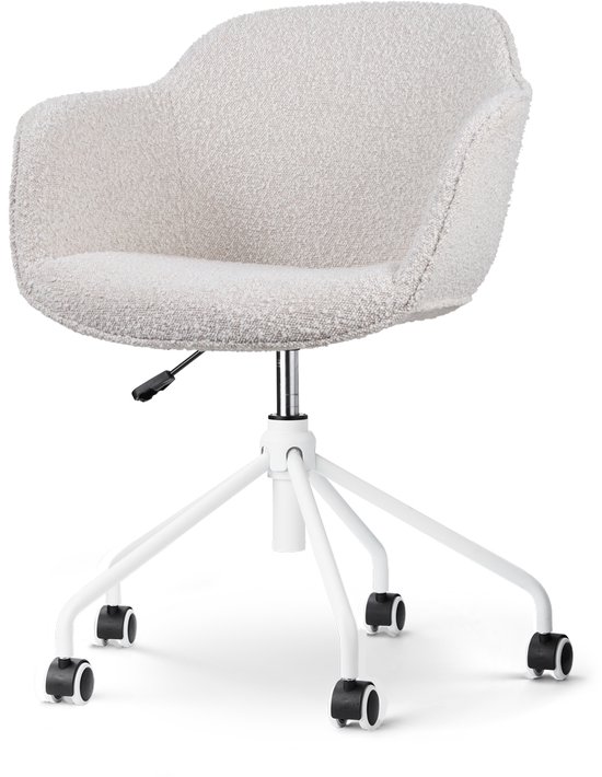 Nolon Nout-Mare Chaise de Bureau Bouclé Beige - avec Accoudoir - Tissu - Roulettes - Piètement Wit