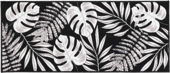 Keukenloper tapijt Palm Leaves – Wit – Zwart – 50 x 120 CM