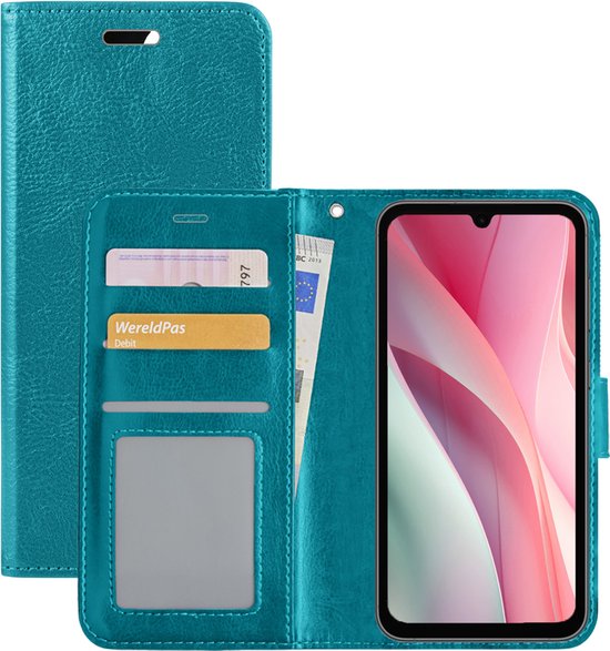 Hoesje - Met Pasjeshouder - Geschikt voor Samsung Galaxy A15 - Luxe Bookcase Portemonee - Flip Case - Kunstleer Book Case - Flipcase - Book Cover - Walletcase - Portemonneehoes - Turquoise