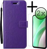 Hoes Geschikt voor Samsung A15 Hoesje Bookcase Hoes Flip Case Book Cover Met 2x Screenprotector - Hoesje Geschikt voor Samsung Galaxy A15 Hoes Book Case Hoesje - Paars