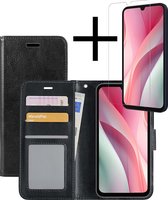 Hoes Geschikt voor Samsung A15 Hoesje Book Case Hoes Flip Cover Wallet Bookcase Met Screenprotector - Zwart