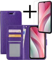 Hoes Geschikt voor Samsung A15 Hoesje Book Case Hoes Flip Cover Wallet Bookcase Met Screenprotector - Paars