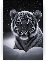 Tijger welp in de sneeuw - Winter canvas schilderijen - Canvas schilderij tijger - Modern schilderij - Canvas schilderij - Muurdecoratie - 50 x 70 cm 18mm