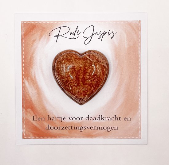 Hart Rode Jaspis met kaartje - Edelsteen - Kristal - Cadeau - Geschenk - Gift - Rood - Oranje - Natuursteen - Daadkracht - Doorzettingsvermogen - Hartje - Liefde