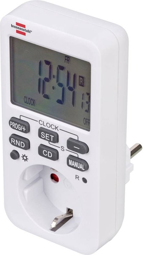 Brennenstuhl Comfort-Line Digitale weektijdschakelaar, digitale timer-stopcontact, voor binnen, countdown-functie en met verhoogde aanraakbescherming, wit