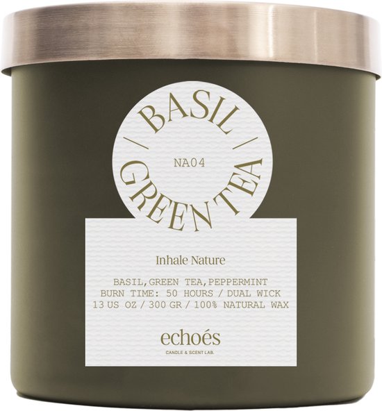 ECHOES LAB Basil & Green Tea Scented Natural Candle - 300 gr