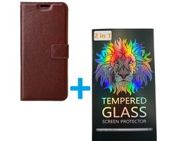 Portemonnee Bookcase Hoesje + 2 Pack Screenprotector Glas Geschikt voor: Oppo Reno 7 5G & Find X5 Lite - Bruin
