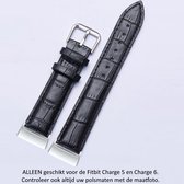 Zwart Lederen Bandje geschikt voor Fitbit Charge 5 en Charge 6 – black leather smartwatch strap - Leder - Leer - Leren - Polsbandje - Maat: zie maatfoto