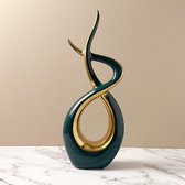 Decoratie | Infinity Art | Beeldje | Sculptuur | Keramiek | Groen & Goud | Hoogwaardig Interieur | 37cm