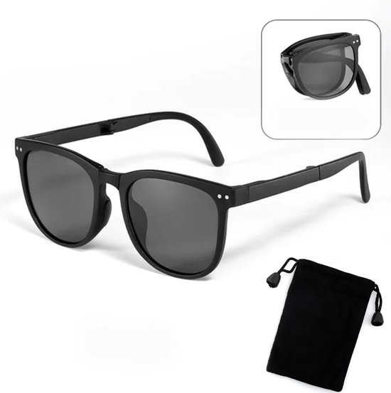 Zonnebril inklapbaar met hoes - Zwart - Opvouwbare zonnebril - Zonnebril unisex - UV400 - Reis zonnebril - Compact zonnebril - Zonnebril heren - Zonnebril dames - Vakantie zonnebril
