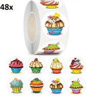 Sluitsticker - Sluitzegel - Cupcakes - Gebakje - Taartje | Verjaardag | Feestelijk - Envelop | Multi kleuren | stickers| Envelop stickers | Cadeau - Gift - Cadeauzakje - Traktatie | Creativiteit | 48 stuks - 2,5 cm