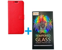 Portemonnee Bookcase Hoesje + 2 Pack Screenprotector Glas Geschikt voor: Oppo Reno 7 5G & Find X5 Lite - Rood
