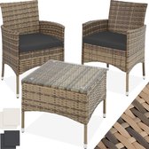 tectake® - wicker meubelen tuinset met verwisselbare hoezen, 2 stoelen en tafel met glazen blad, 2x outdoor loungestoelen met armleuningen en tuintafel, tuinmeubelset, balkonmeubilair - natuurkleur - poly-rattan