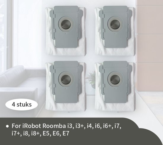 Replacements® Stofzuigerzakken geschikt voor Irobot Roomba e5 e6 e7 i1 i1+ i3 i3+ i4 i4+ i5 i5+ J5 J5 combo i6 i6+ i7 i7+ J7 J7+ i8 i8+ - 4 stuks