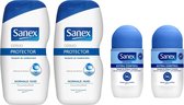 Sanex Dermo Protector SET - Gel Douche + Deo Roller Extra Control Microtalk 2 + 2