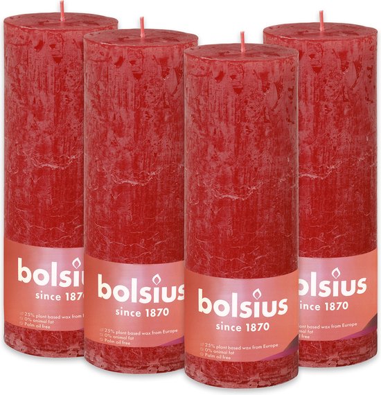 Bolsius - Rustieke Kaars - 4 Stuks - Rood - 19cm